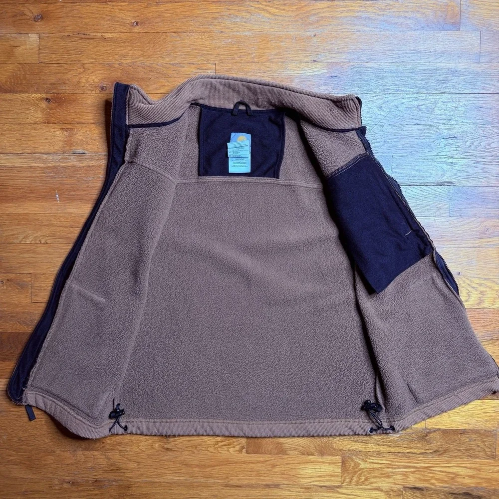 Carhartt V28 Vest Men Size Small Brown Textured Fleece Zip Map Pocket
